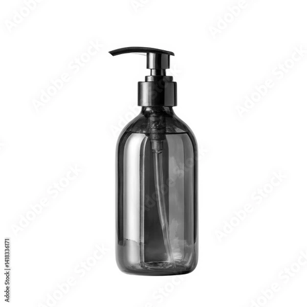 Obraz Amber bottle with dispenser pump isolated on white background