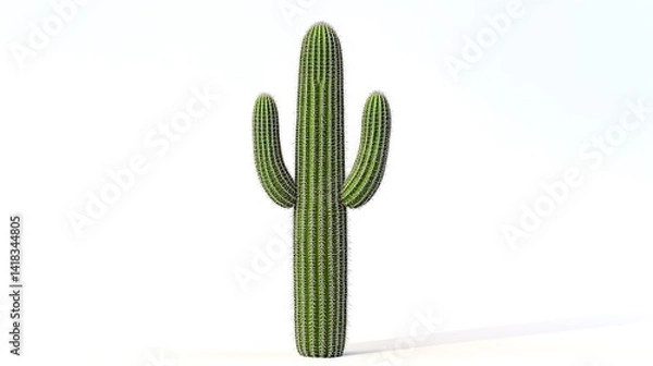 Fototapeta Single tall cactus with subtle needle details, natural green hues, placed cleanly on white.