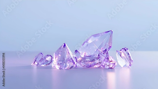 Fototapeta Abstract Display Of Purple And Clear Faceted Crystals