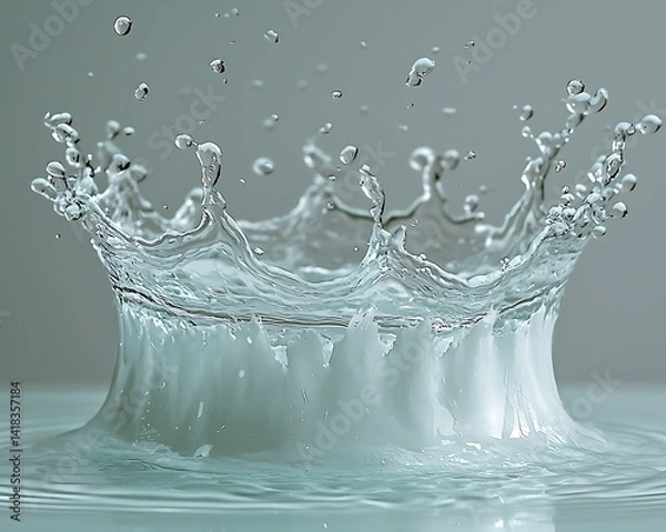 Fototapeta Water droplet impact creating a crown-like splash.