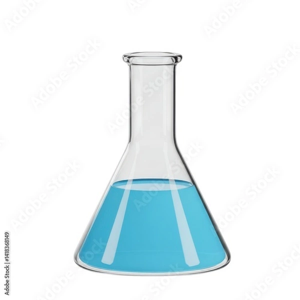Fototapeta 3d erlenmeyer flask with blue liquid stock photo isolated on white background