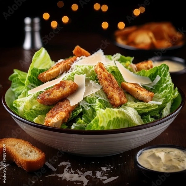 Fototapeta Caesar Salad mit Hähnchenstreifen
