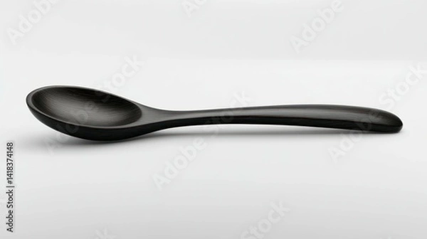 Fototapeta A single dark wooden spoon lies horizontally on a plain white background.