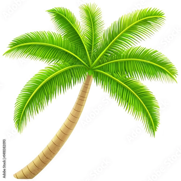 Obraz vibrant green palm tree with curved trunk and lush fronds, evoking tropical and relaxing atmosphere. Perfect for beach or island themed designs