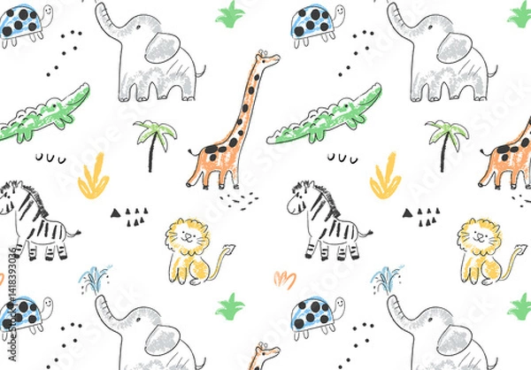 Fototapeta Seamless Pattern With Cute African Animals Layout