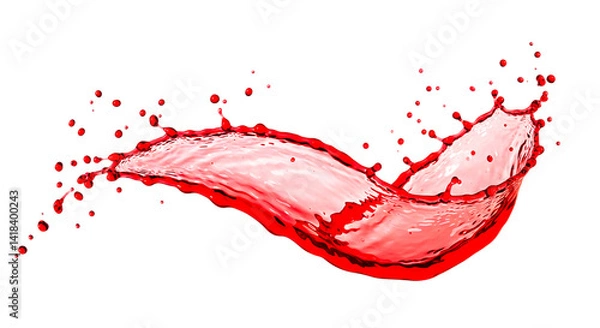 Fototapeta Isolated red liquid splash with droplets against a black background in a dynamic wave shape image selling, purchasing, agreement, $