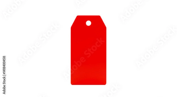 Fototapeta A single, isolated, bright red tag with a hole at the top is centered on a black background plain view selling, purchasing, agreement, $