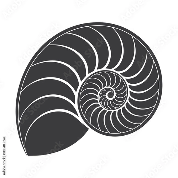 Obraz Minimalist Nautilus Shell Silhouette – Geometric Spiral in Black and White