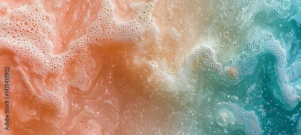 Fototapeta Combine swirling watercolor fractals filled with hints of daisies bunnies and crosses in pastel peach teal and gold for a dreamy 2025 design 