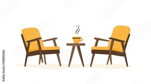 Fototapeta Comfortable Seating Arrangement with Coffee Table and Steaming Beverage for Relaxation and Conv