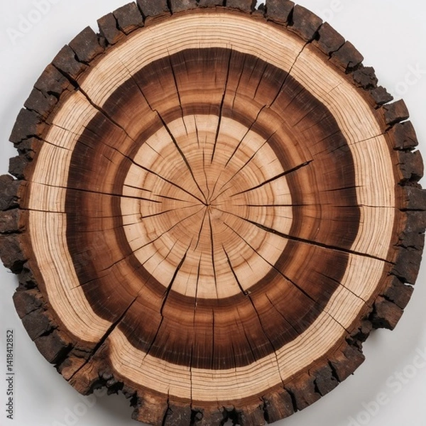 Fototapeta Close-up of a drawing of tree rings on a wooden section, natural longitudinal cutting of Oak, realistic