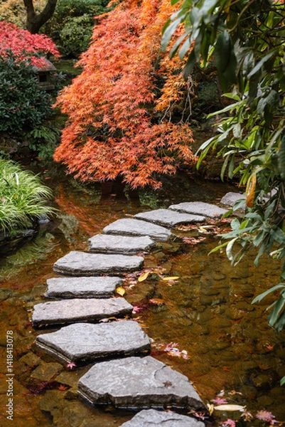 Fototapeta Pond at Japanese Garden at The Butchart Gardens on Vancouver Island in British Columbia Canada in Fall