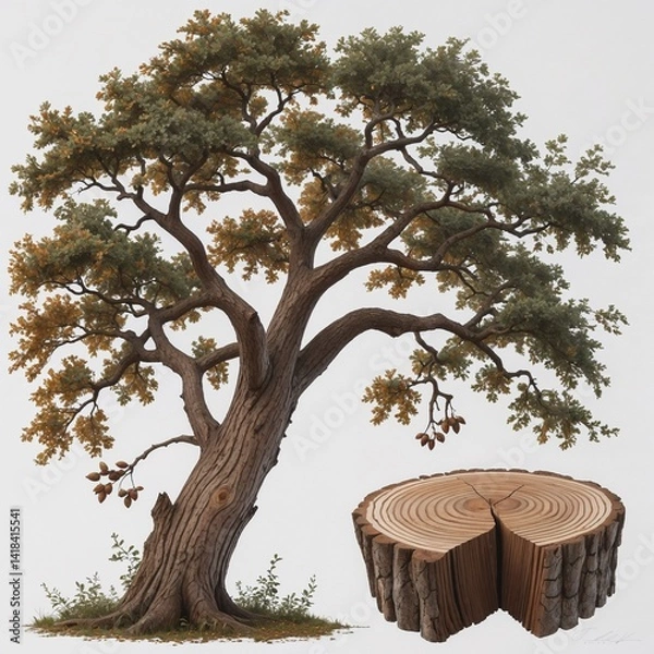 Fototapeta Artistic depiction of a tree with cut wood texture  