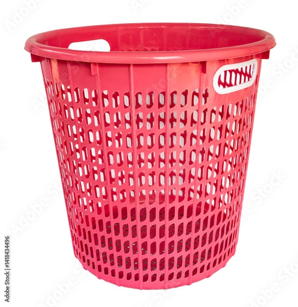 Fototapeta Round plastic laundry basket on a transparent background.