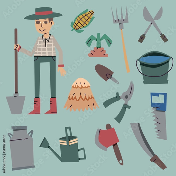 Obraz farmer set tools icon set