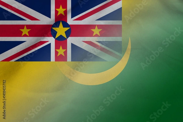 Fototapeta Niue and Mauritania national flag international relations MRT NIU
