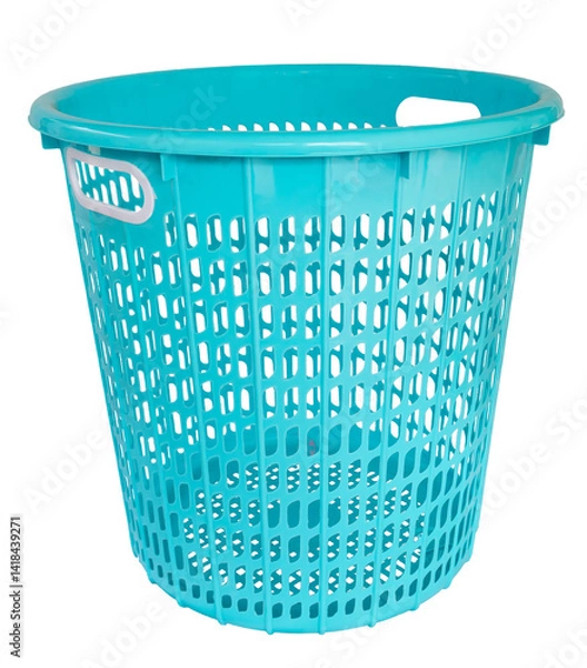 Fototapeta Round plastic laundry basket on a transparent background.