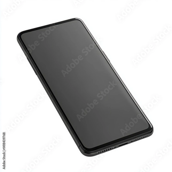 Fototapeta A modern cellphone with a dark screen display isolated on white background