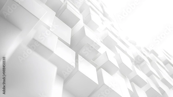 Obraz Modern abstract white background, sleek geometric square structure, futuristic tech-inspired light reflections, depth and layering effect, high resolution.