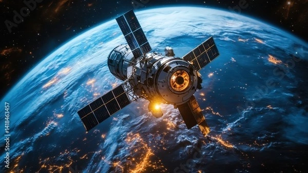 Obraz Spacecraft orbits Earth, showcasing advanced technology and the beauty of our planet from above