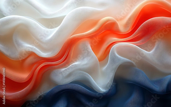 Fototapeta Close-up of the Dutch flag with flowing fabric in orange white and blue colors
