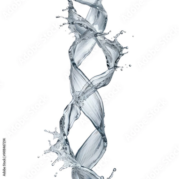 Obraz Spiral Water Splash with Dynamic Movement and Clear Liquid Droplets Capturing the Essence of Fluid Motion and Natural Elements, isolated transparent background