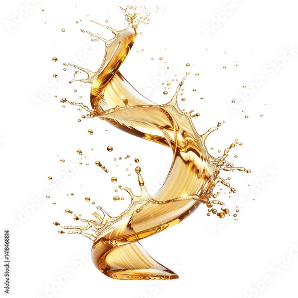 Obraz Dynamic Golden Liquid Splash with Swirling Movement and Energetic Water Effects Capturing Beauty in Motion for Creative Projects, isolated transparent background