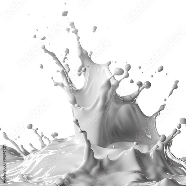 Obraz White paint splash on a clean surface creating dynamic shapes and textures with motion and energy, suitable for artistic or design uses, isolated transparent background