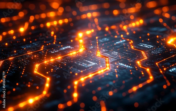 Obraz Futuristic data center with glowing digital screens displaying complex analytics and data

