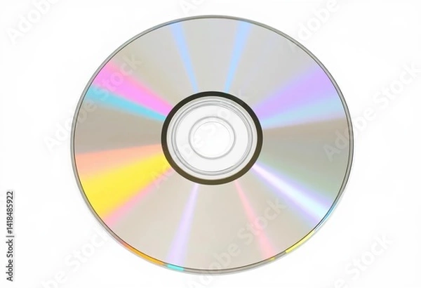 Fototapeta A shiny silver CD disc isolated on pure white background,  audio, circle