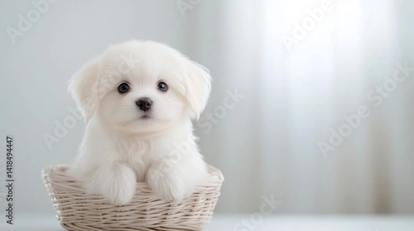 Obraz White Puppy in Basket
