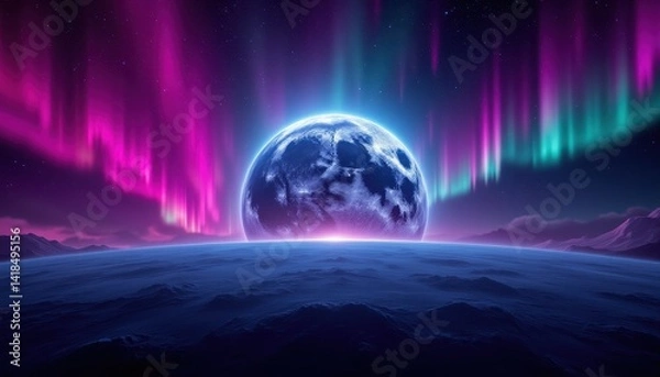 Fototapeta Cosmic dawn over frozen world