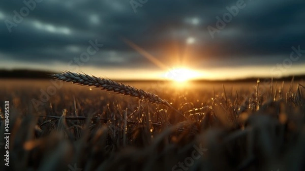 Obraz Golden wheat field at sunset