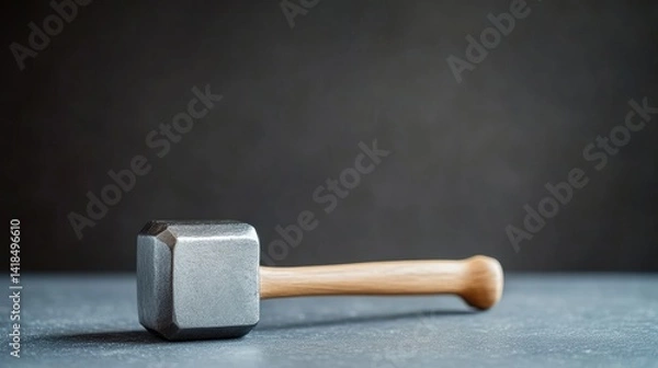 Obraz A sturdy, metallic hammer rests on a gray surface.  The head is square, and the handle is light-colored wood