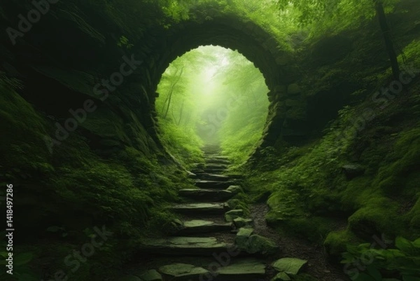 Obraz Lush, mysterious path through a mossy archway
