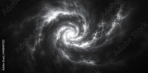 Fototapeta A dramatic grayscale swirl creates a mesmerizing cosmic vortex effect Perfect for science fiction or fantasy backgrounds
