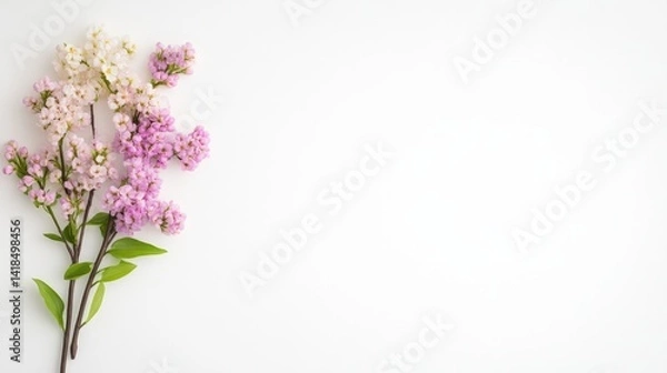 Obraz Delicate bouquet of pastel flowers.  Soft pink and white blossoms arranged on a white background.  A delicate, airy arrangement