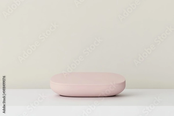 Obraz A light-pink, oval-shaped object sits on a white surface