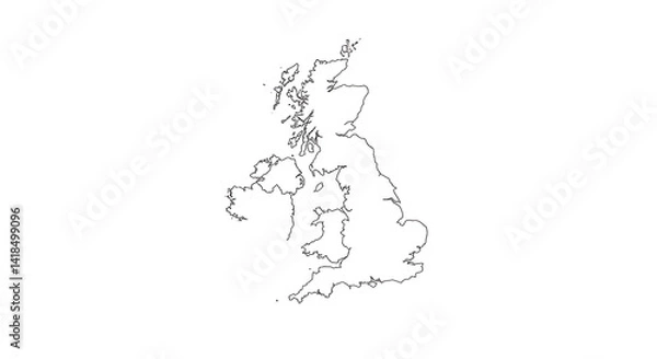 Fototapeta Hand-Drawn Line Art Map of the British Isles