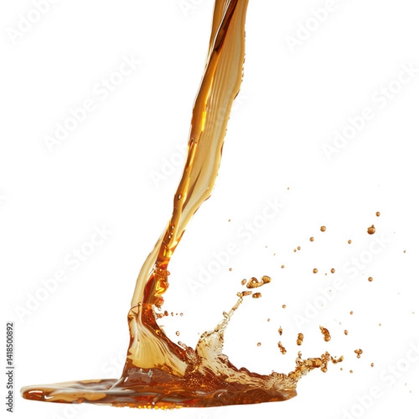 Obraz Flowing Liquid Splash with Bubbles Isolated on Transparent Background for Beverage or Cooking Projects