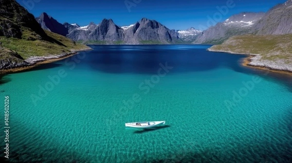 Obraz Tranquil fjord, crystal-clear water, kayak