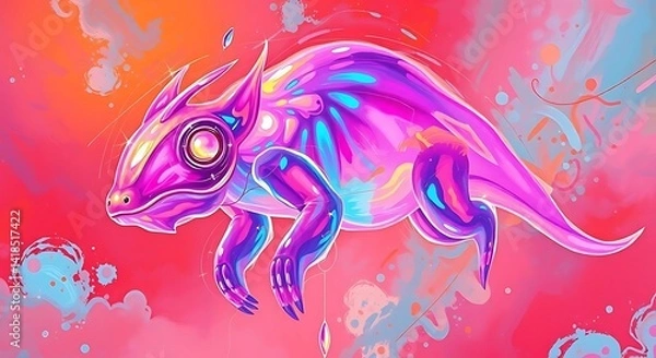 Obraz Vibrant Purple Dragon Soaring Through Abstract Space