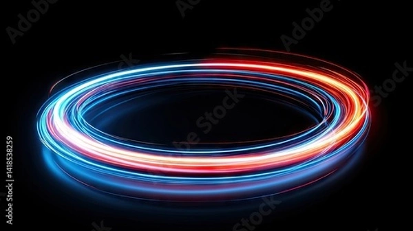 Fototapeta A circular, vibrant display of swirling blue and red light trails.