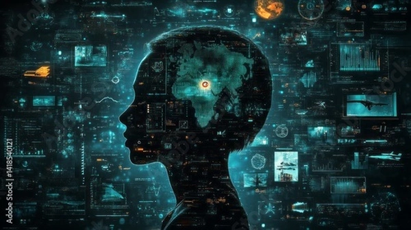 Fototapeta A futuristic profile representing global connectivity and data analysis