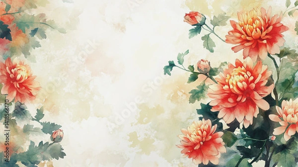 Obraz Elegant wedding invitation card background . Minimal hand painted watercolor Gerbera flowers texture template background. Design for wedding, vip cover, poster, rsvp moderncard.Valentine's Day
