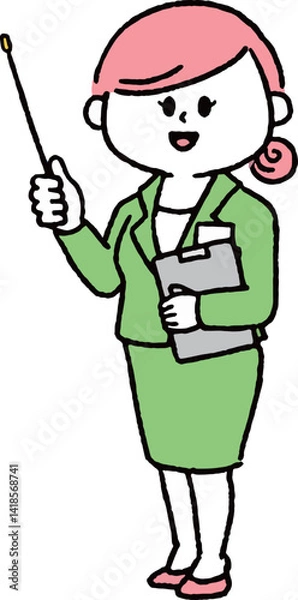 Fototapeta ファイルを持ち説明しているスーツの女性（全身）