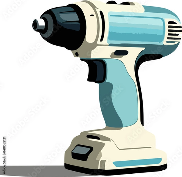 Fototapeta Retro-Styled Cordless Drill, Teal and Cream, Isolated on White