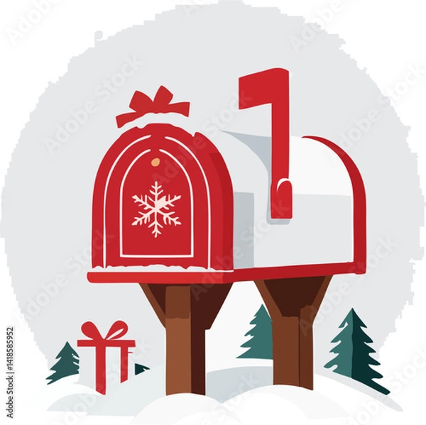 Fototapeta Snowy Christmas Mailbox with Gifts and Festive Snowflake Decoration