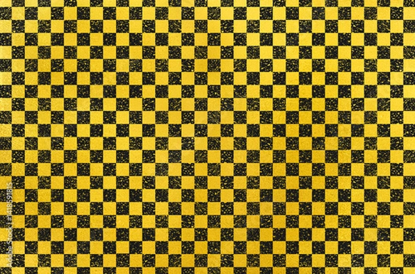 Fototapeta Japanese washi paper background with checkered pattern illustration. Japanese paper texture with modern golden  latticework pattern.