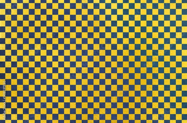 Fototapeta Japanese washi paper background with checkered pattern illustration. Japanese paper texture with modern golden  latticework pattern.